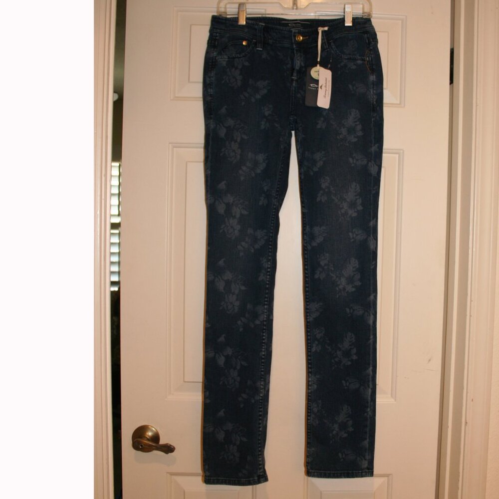 Tommy Bahama Denim Sz 4 Skinny Low Rise Hibiscus Flower Design Jeans NWT